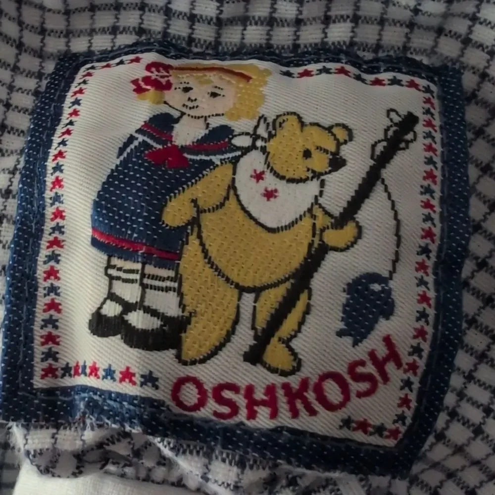 Oshkosh B'Gosh Girls Vintage Blue &‎ White Checkered Short Romper Infant